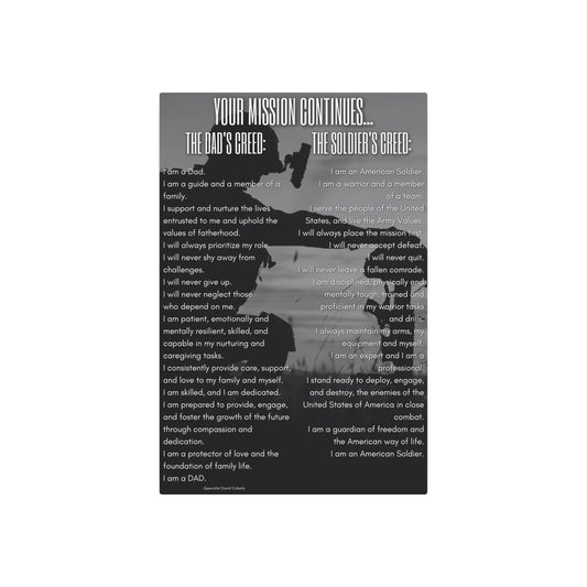 Army - The Dad's Creed/Soldier's Creed Black and White Silhouette 24"x36" Metal Art Sign; Your Mission Continues: The Dad's Creed and The Soldiers Creed