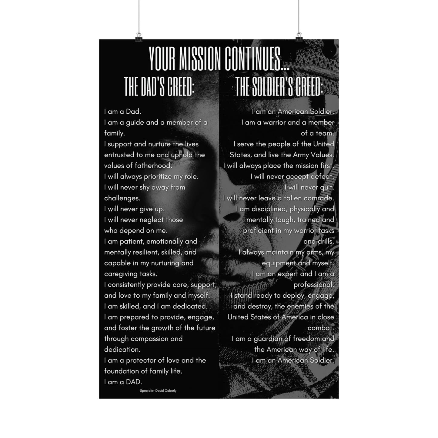 Army - The Dad's Creed/Soldier's Creed 16"x24" Matte Vertical Posters , Your Mission Continues: Dad's Creed and Soldiers Creed Matte Vertical Posters